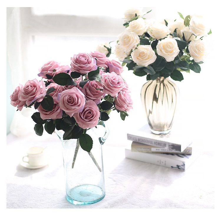 1 chùm gồm 10 bông to Hoa Hồng lụa  - cao 45cm - hoa giả nhân tạo trang trí