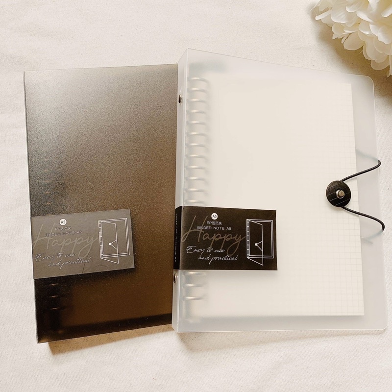 Sổ còng binder trong suốt - bìa planner còng lò xo inox - sổ còng thay giấy được trắng đen trong suốt a5 b5