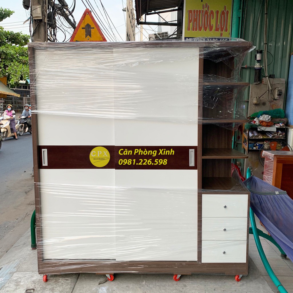 Tủ áo gỗ mdf cửa lùa có kệ cpx-t08