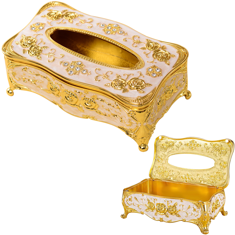Hộp khăn giấy ăn mạ vàng sang trọng, hộp đựng khăn giấy đính hạt, hộp đính hạt đá mạ vàng, hộp đựng giấy ăn hoa văn
