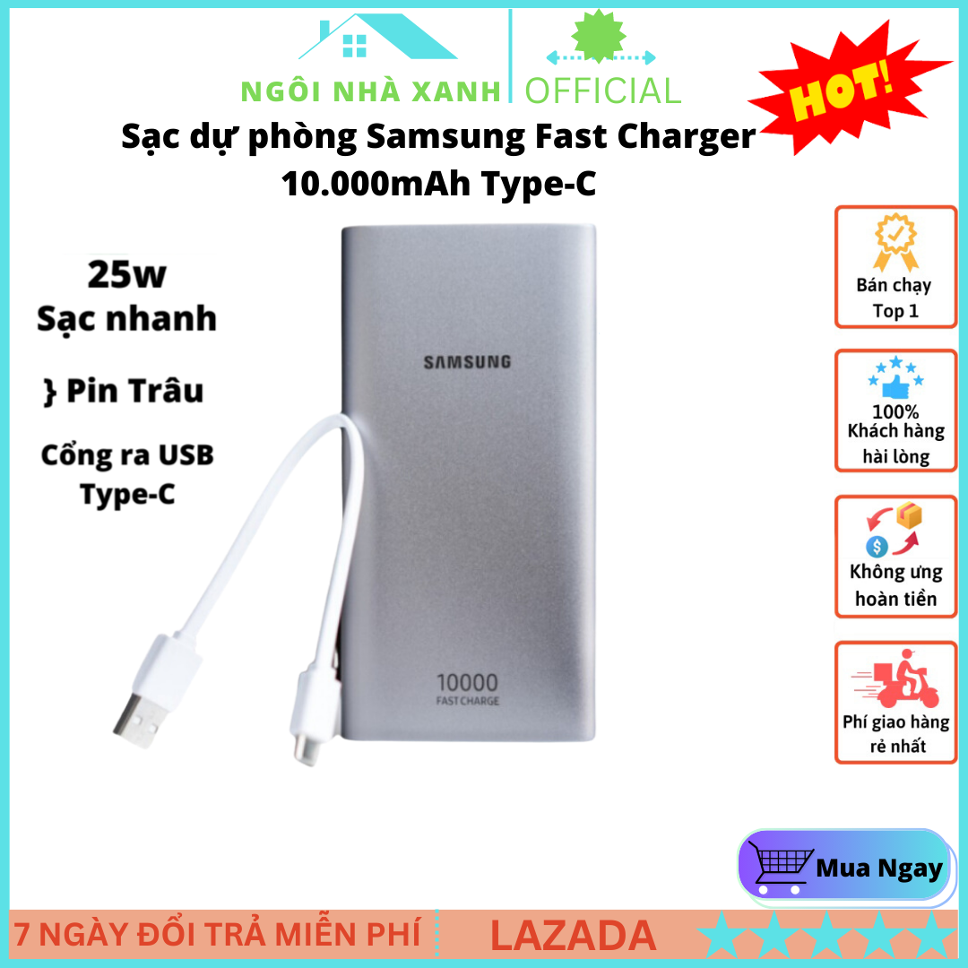 Sạc dự phòng samsung fast charger 10.000mah type-c , sạc dự phòng samsung , pin dự phòng samsung , sạc dự phòng chính hãng, vỏ nhôm, hỗ trợ sạc nhanh 25w, sạc dự phòng giá rẻ, bảo hành 1 năm