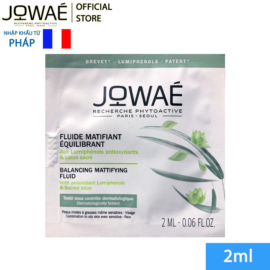 Mini size Kem cấp ẩm kiềm dầu cân bằng da JOWAE mỹ phẩm thiên nhiên nhập khẩu chính hãng từ Pháp BALANCING MATTIFYING FLUID 2ml