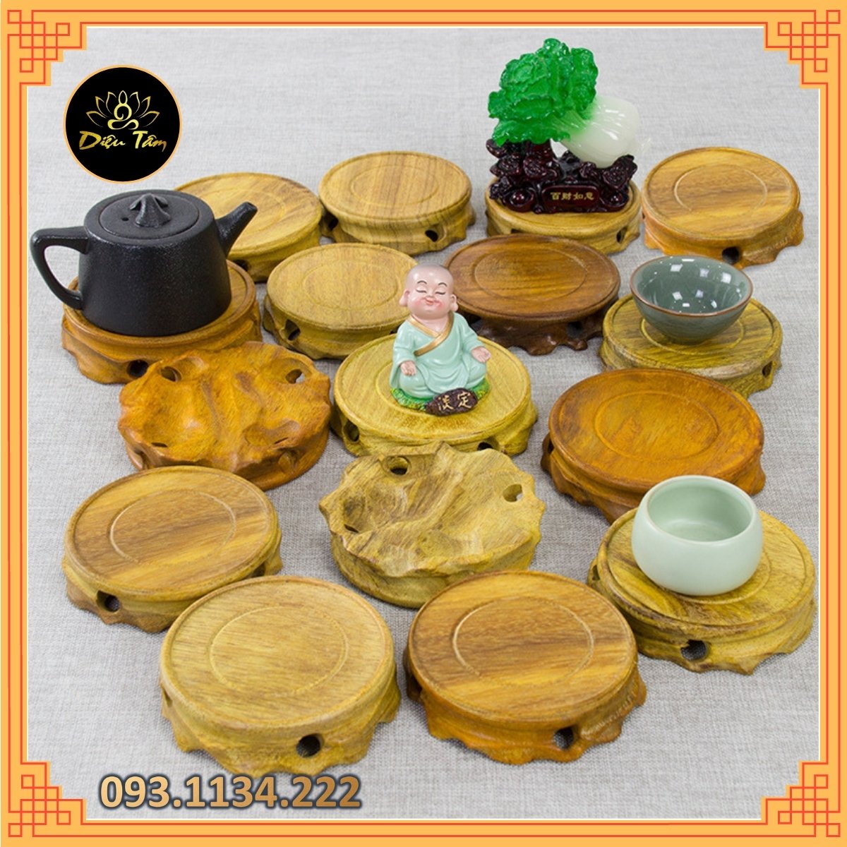 Đôn gỗ đế gỗ trang trí nội thất đế gỗ tròn đặt tượng, kê lư đồng , lư xông trầm, tượng phật , đồ gỗ trang trí bàn thờ bàn thần tài.