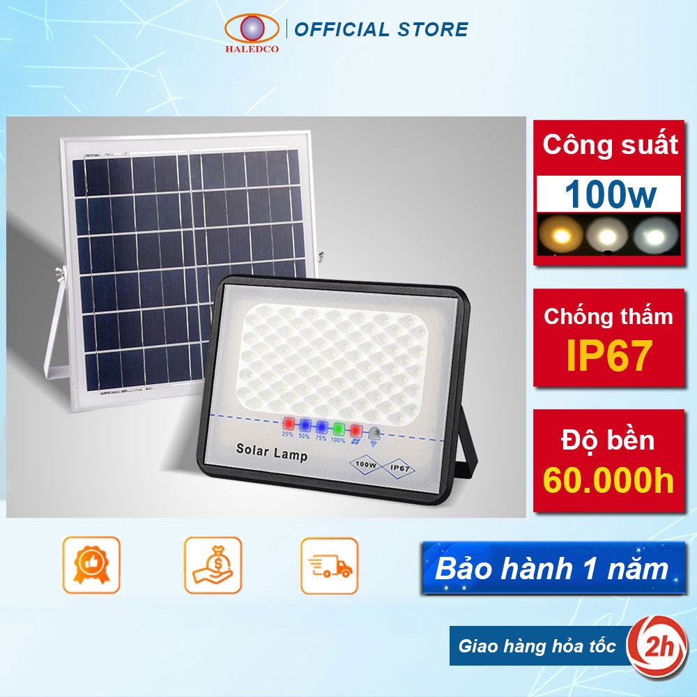 Đèn năng lượng mặt trời sân vườn chống lóa 100w haledco cao cấp, bảo hành 12 tháng