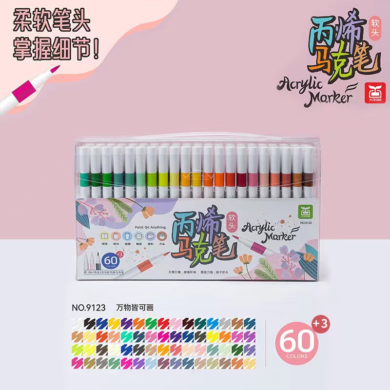   HỎA TỐC  Bút màu Acrylic Marker Đầu Cọ Brush 9123 Viết Được Trên Nhiều Vật Liệu Không Lem Giấy,Bền Màu Chồng Màu Được 