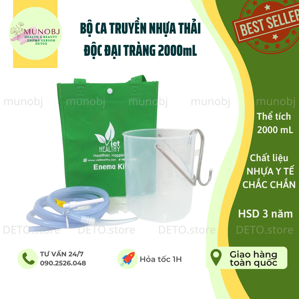 Bộ bình truyền thải độc VietHealthy enema cà phê, xô thải độc coffee enema KIT, dụng cụ thụt tháo cà phê thụt tháo đại tràng 2L