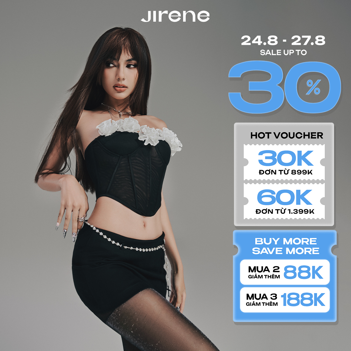 Sale up to 30% + vc 170k || sale up to 50% +vc 100k || jirene chân váy bye ex mini ôm cá tính thời thượng hiện đại y2k