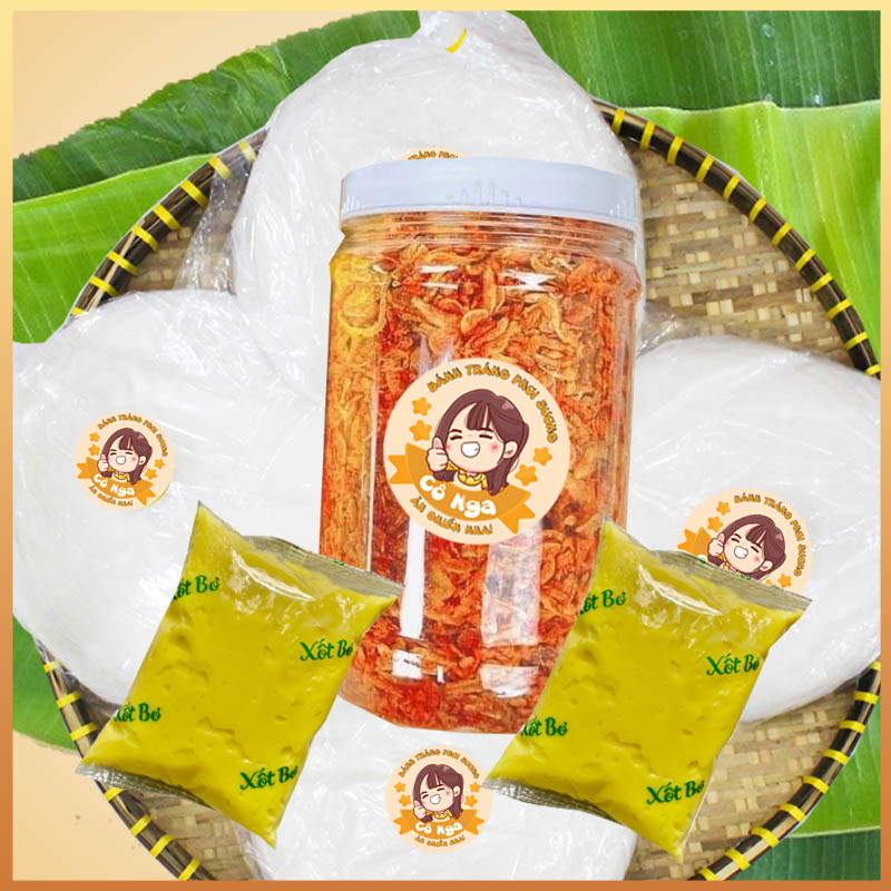 Bánh tráng phơi sương Cô Nga 250gr + muối ruốc hành phi 200gr+ tặng kèm 200gr bơ