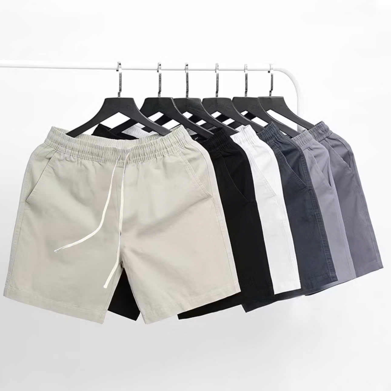 [MUA 2 TẶNG 1 TẤT] Quần Short Vải KAKI CO GIÃN Cao Cấp - Street Style Nam, Nữ - Đùi Thể Thao, Gym - Trắng, Đen, Xám