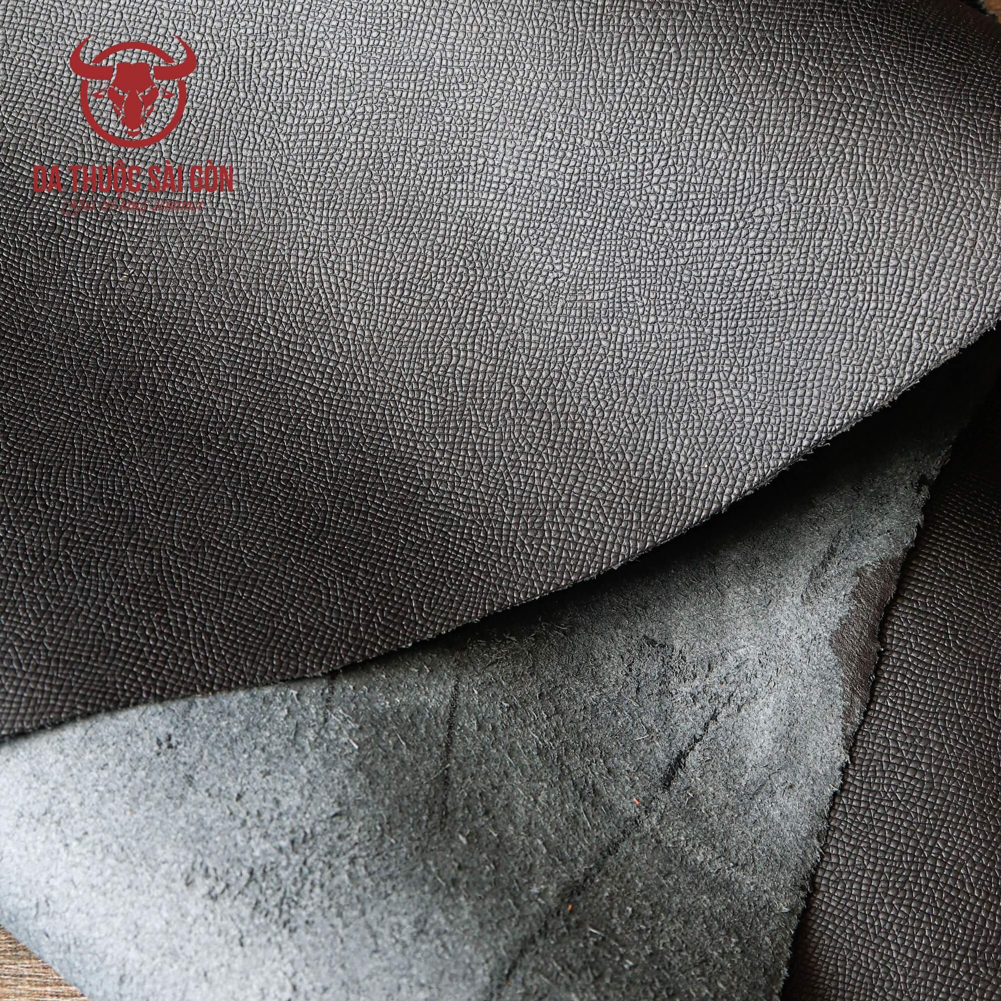 5 Pia (0.45m2) da bò Epsom cao cấp màu đen thương hiệu Da Thuộc Sài Gòn chất da đanh dẻo độ dày 1.6 mm - 1.8 mm phù hợp may túi xách ví da giày dép