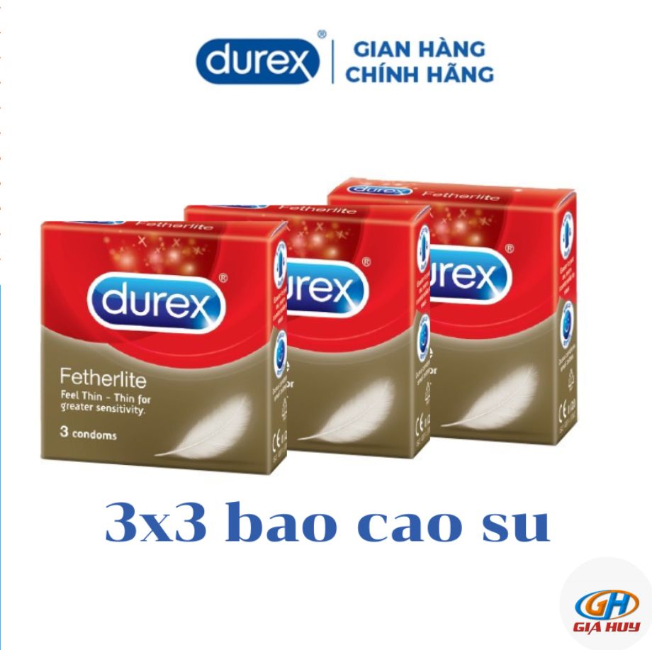 Bộ 3 hộp bao cao su Durex Fetherlite 3 bao Siêu mỏng - nhiều gel bôi trơn