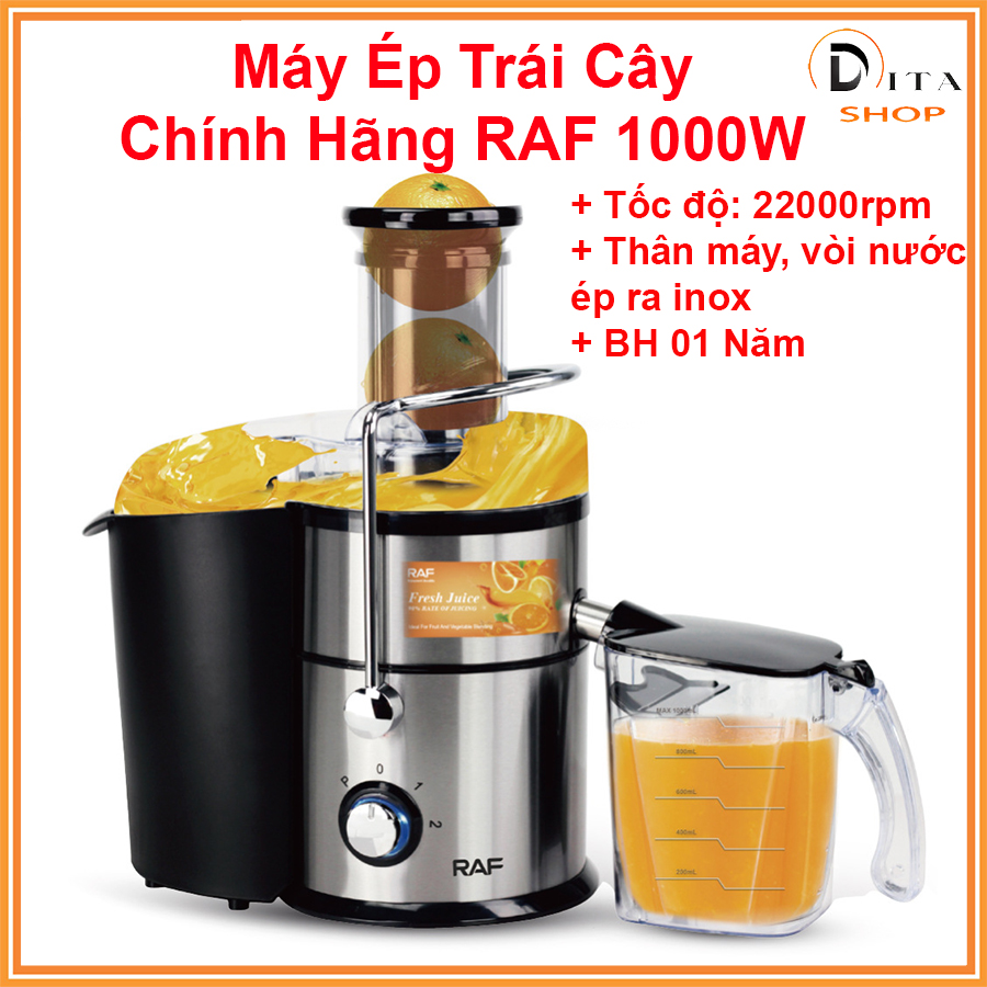 Máy ép trái cây RAF 1000W. Máy ép hoa quả cao cấp, 2 tốc độ, ép được cả trái cây cứng, mềm như cóc, ổi, cà rốt... BH 1 năm