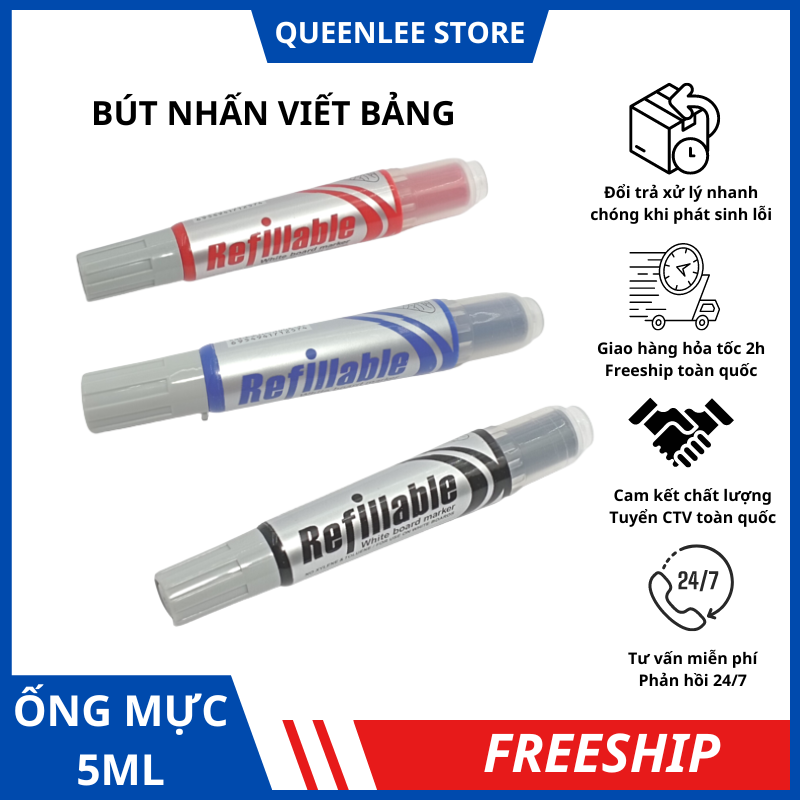 Bút nhấn viết bảng trắng có ông mực lớn 9ml đổ mực dễ dàng, bút bảng dạy học thay ngòi