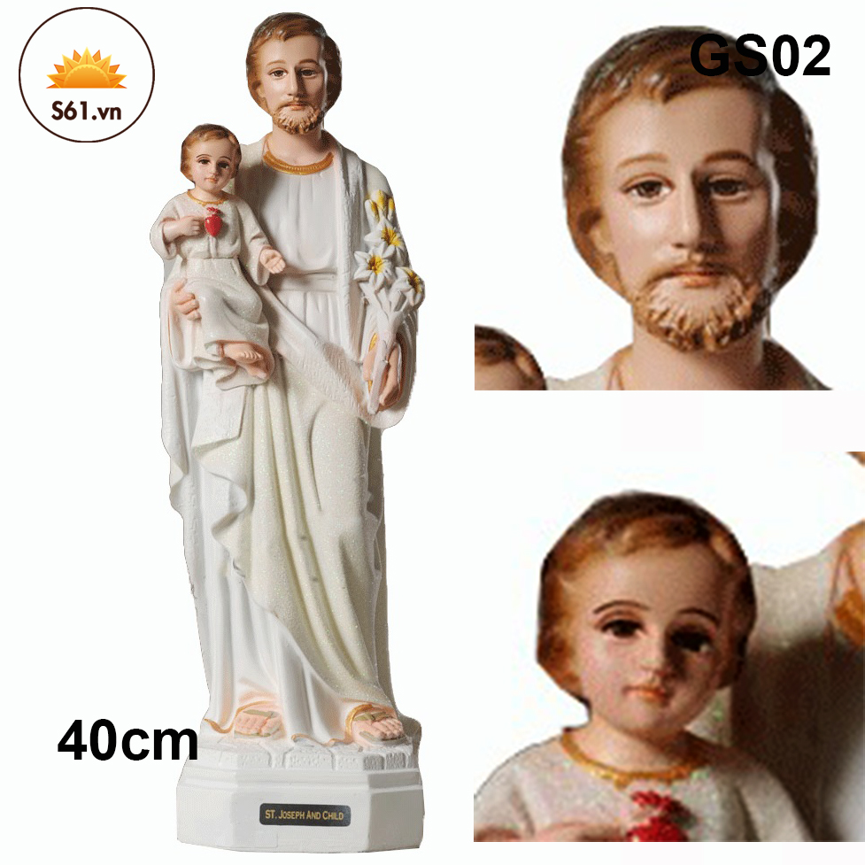 Tượng thánh giuse bế chúa cao cấp loại tượng công giáo siêu bền không bong tróc 40cm GS01 GS02