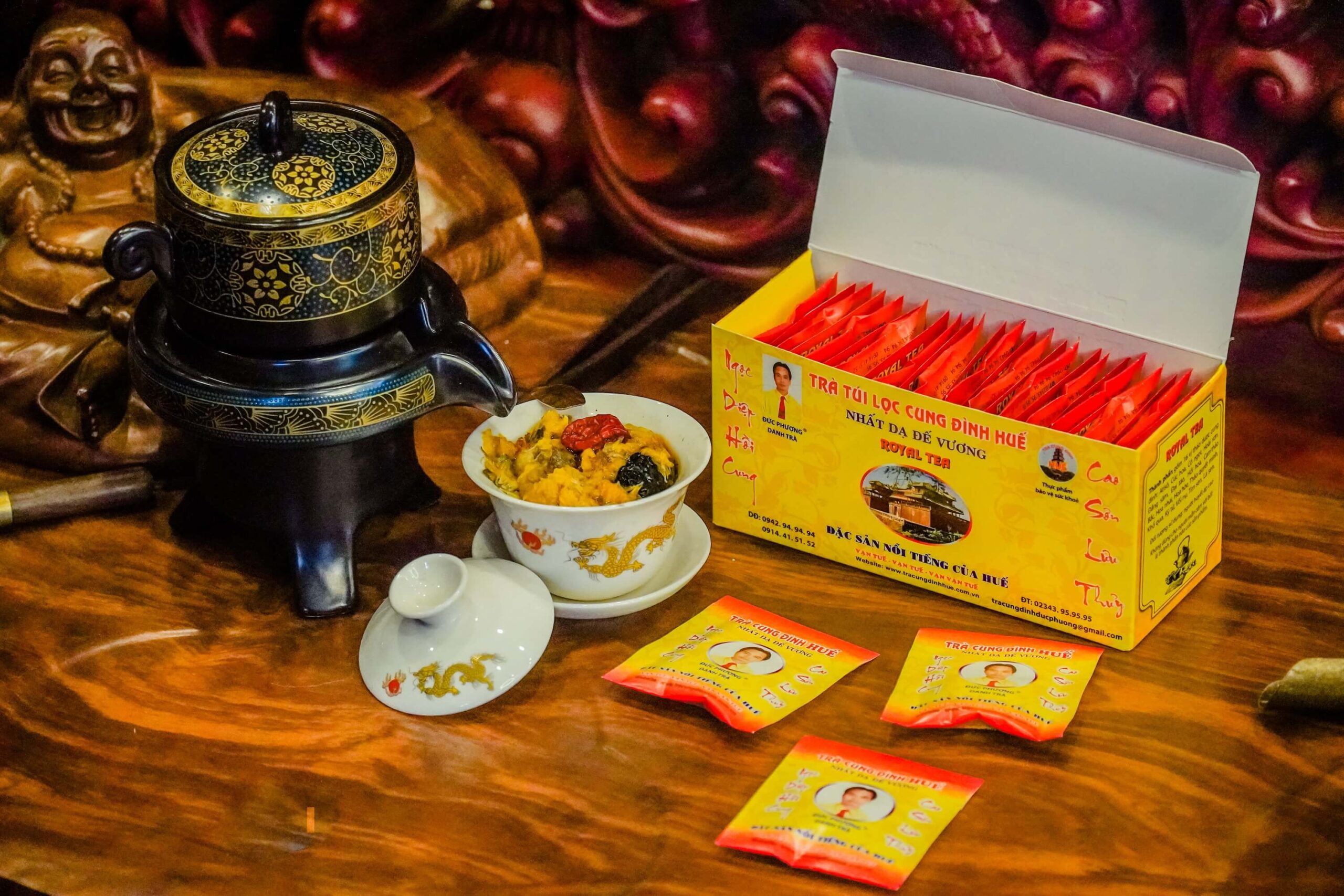 Hộp 75g 30 túi TRÀ CUNG ĐÌNH HUẾ TÚI LỌC VN ĐỨC PHƯỢNG Royal Tea Bags