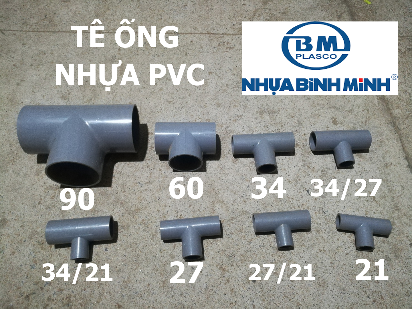 Tê ống nhựa pvc, phụ kiện ống nước nối chữ tê phi 21, 27, 27/21, 34, 34/21, 34/27, 60, 90mm bình minh