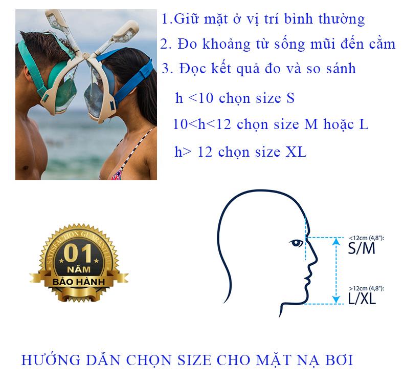 Mặt nạ lặn biển fullface cao cấp, thiết kế thông minh chống tràn nước, full size