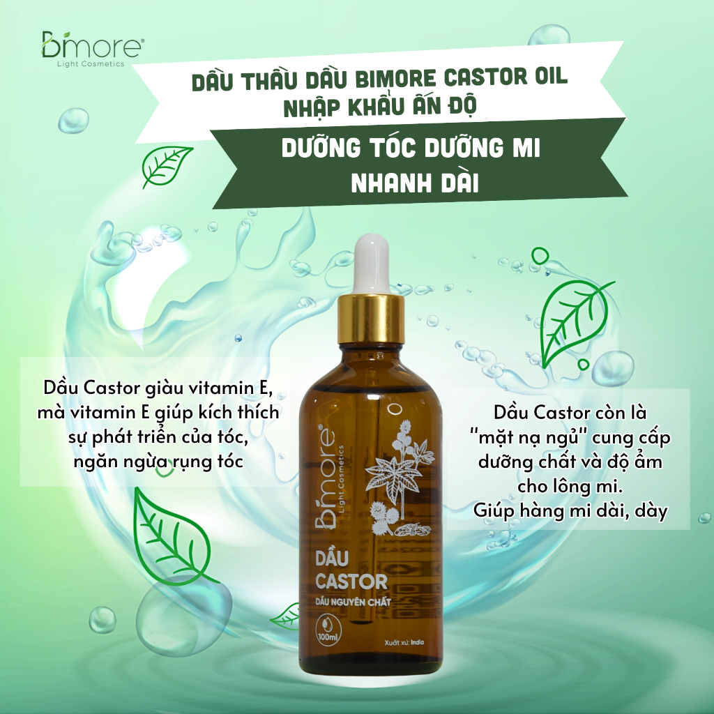 Dầu thầu dầu castor oil nhập khẩu dưỡng da, dưỡng tóc, làm mờ rạn da Bimore