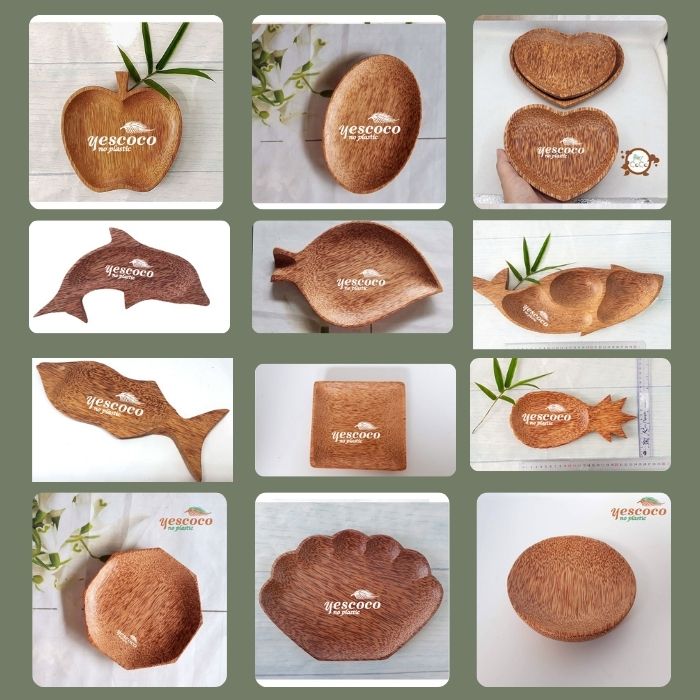 Khay gỗ, đĩa gỗ dừa đựng thức ăn, decor chụp ảnh đồng giá 70k | yescoco xưởng sản xuất