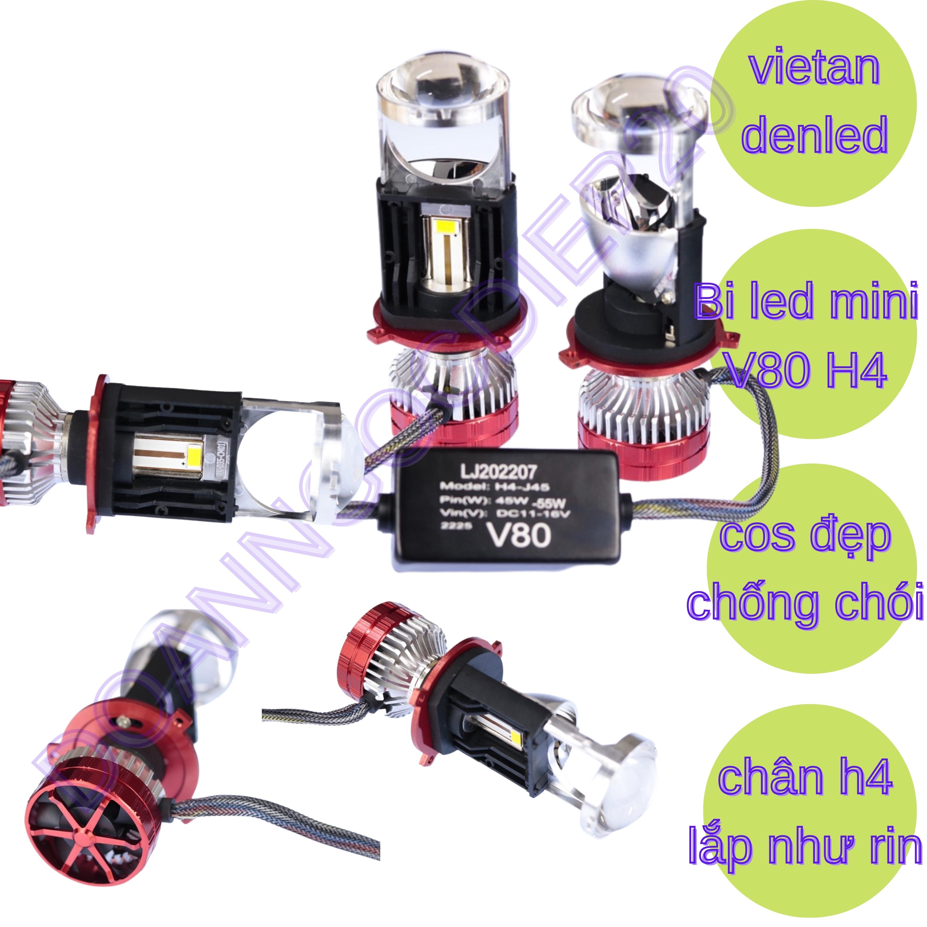 Đèn led bi cầu mini v80 chân h4, lắp ô tô , xe máy. giá 1 bóng