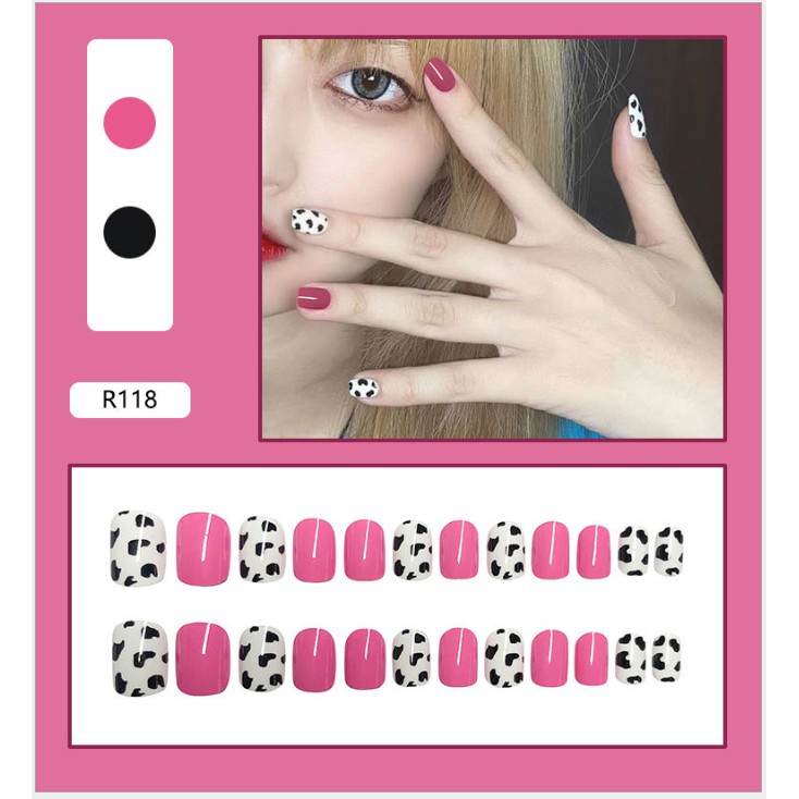 Móng Tay Giả Bò Sữa Hồng LCR118 Kèm Keo - Nails 24 móng tay giả giá rẻ, tự dán móng tại nhà