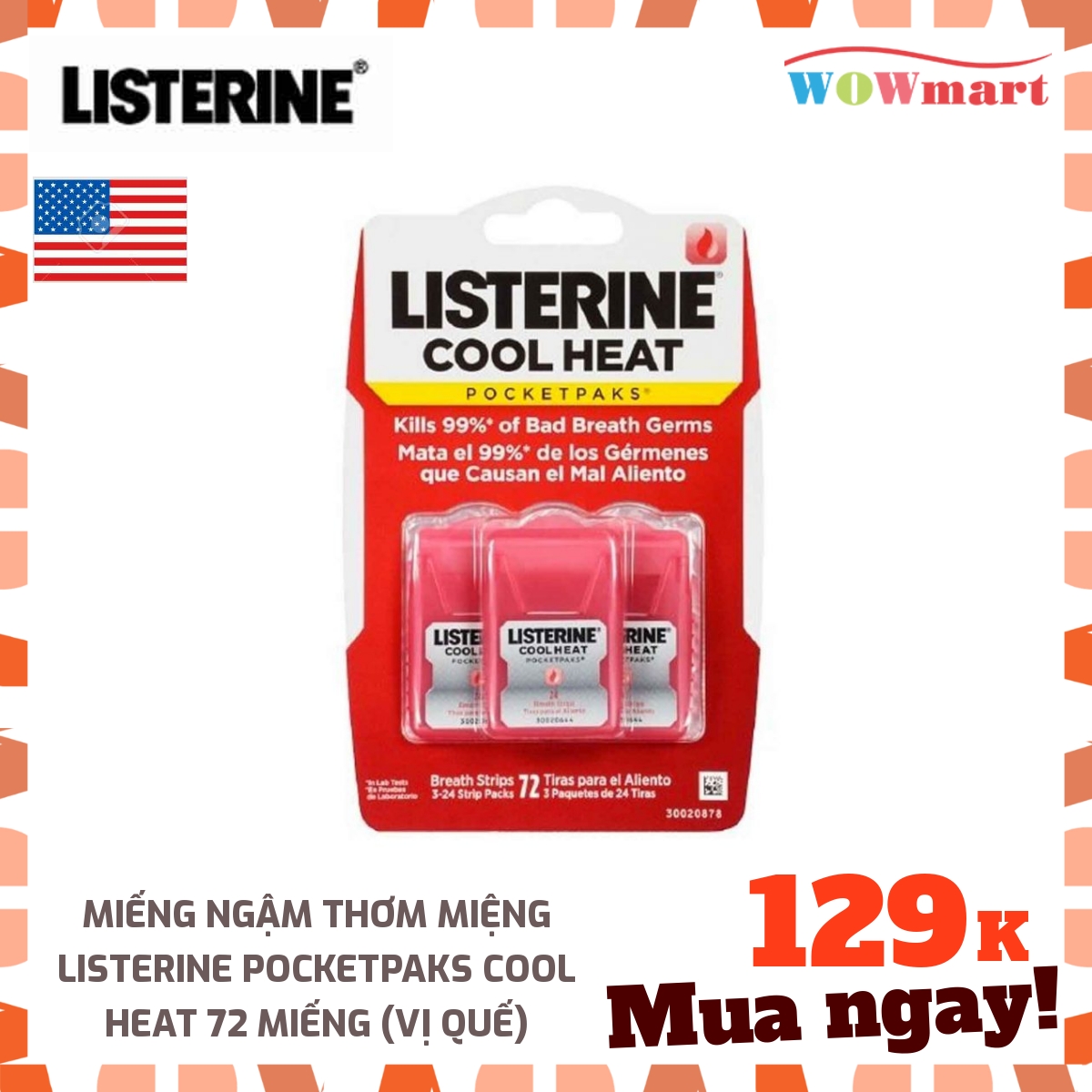 Miếng ngậm thơm miệng Listerine Pocketpaks Cool Heat 72 miếng