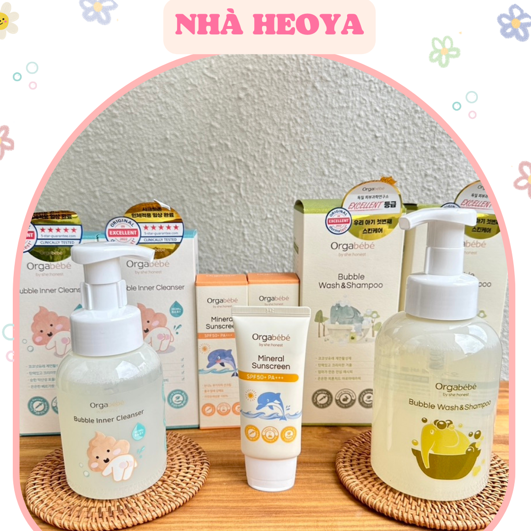 TỔNG HỢP DÒNG SẢN PHẨM TẮM GỘI - BỌT VỆ SINH - KEM CHỒNG NẮNG - NƯỚC TẨY TRANG CHO BÉ ORGABEBE HÀN QUỐC