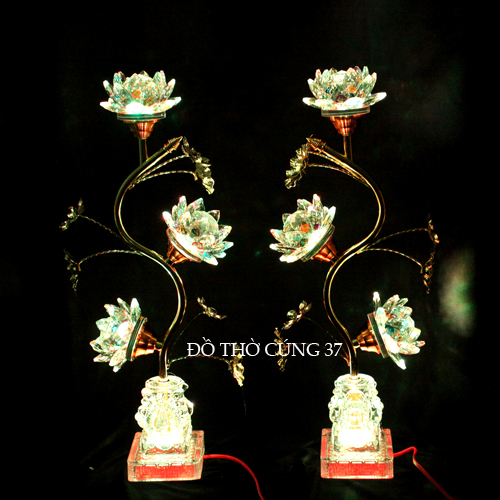 Đèn thờ led pha lê 3 bông tự động chuyển màu