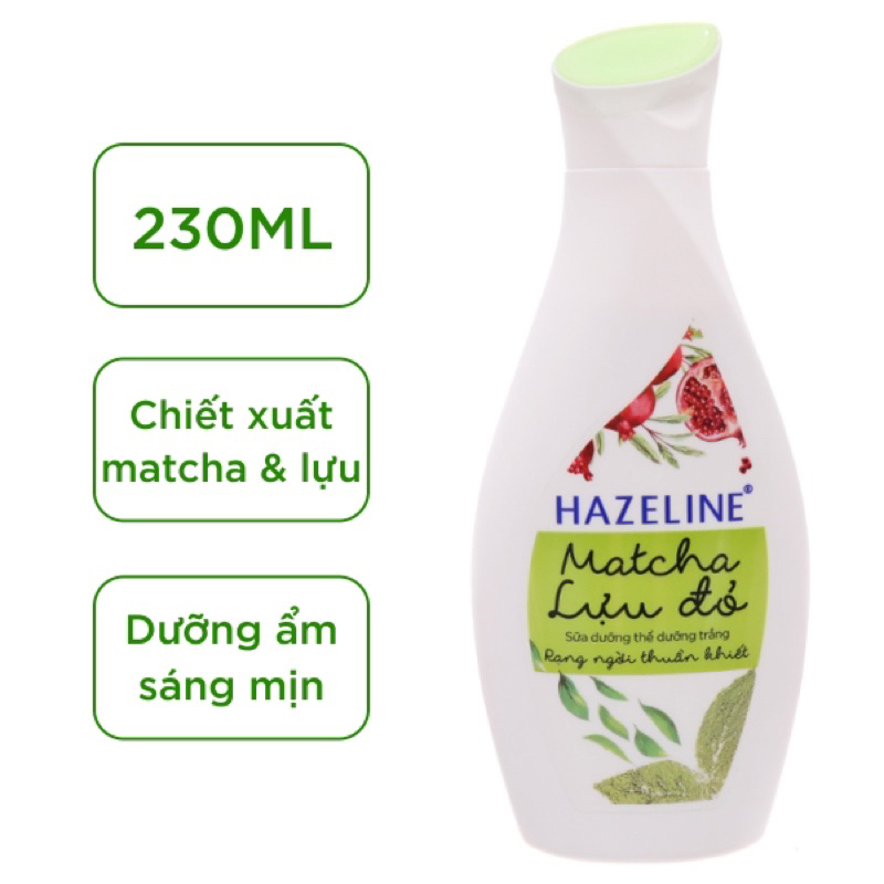 Sữa dưỡng thể Hazeline matcha lựu đỏ dưỡng ẩm sáng mịn da 230ml