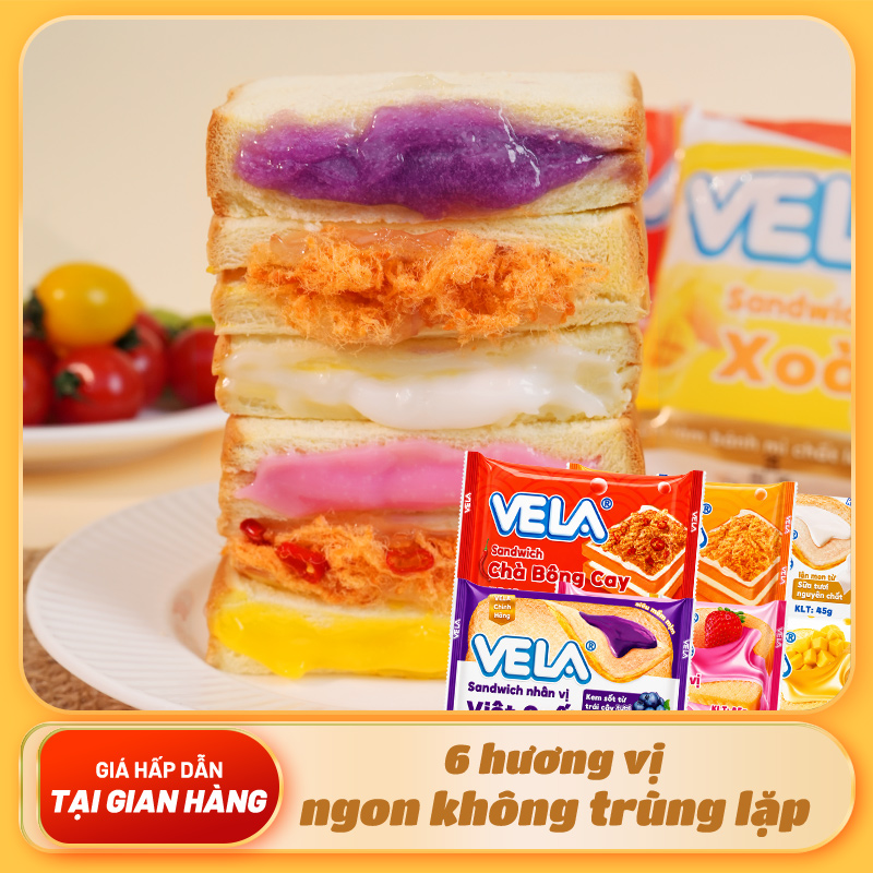 Sandwich VELA nhân kem dâu tây thanh ngọt không ngán ăn vặt buổi xế nữ sinh trẻ em Nhiều hương vị