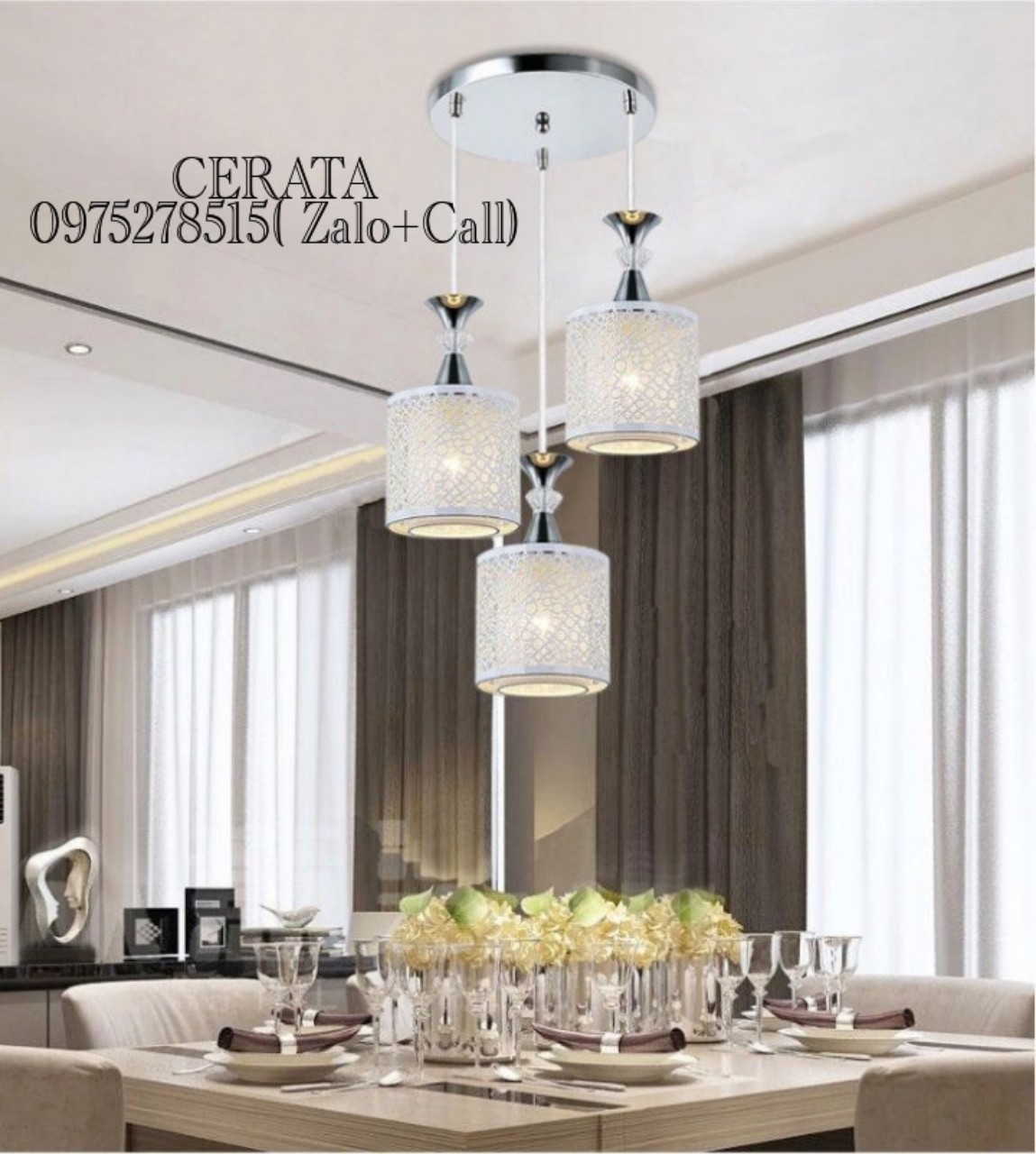 Đèn Thả Bộ 3 Trang Trí Sử Dụng Để Trang Trí Phòng Ngủ, Phòng Bếp, Phòng Khách SHOWROOM Cực Đẹp Chất Liệu Thép Sơn Tĩnh Điện 3 Lớp Chống GỈ ( Tặng Kèm Bóng Led)