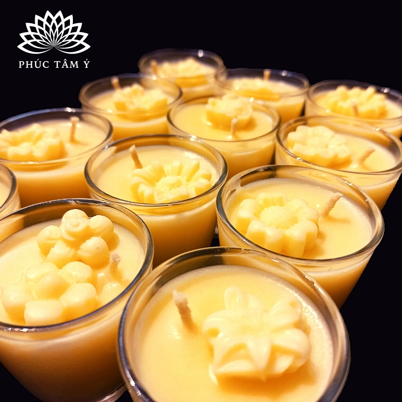 12 Ly NẾN BƠ Bách Hoa Lễ Phật, Nến sạch không mùi không khói, an toàn cho sức khỏe, thời gian cháy 5 Giờ