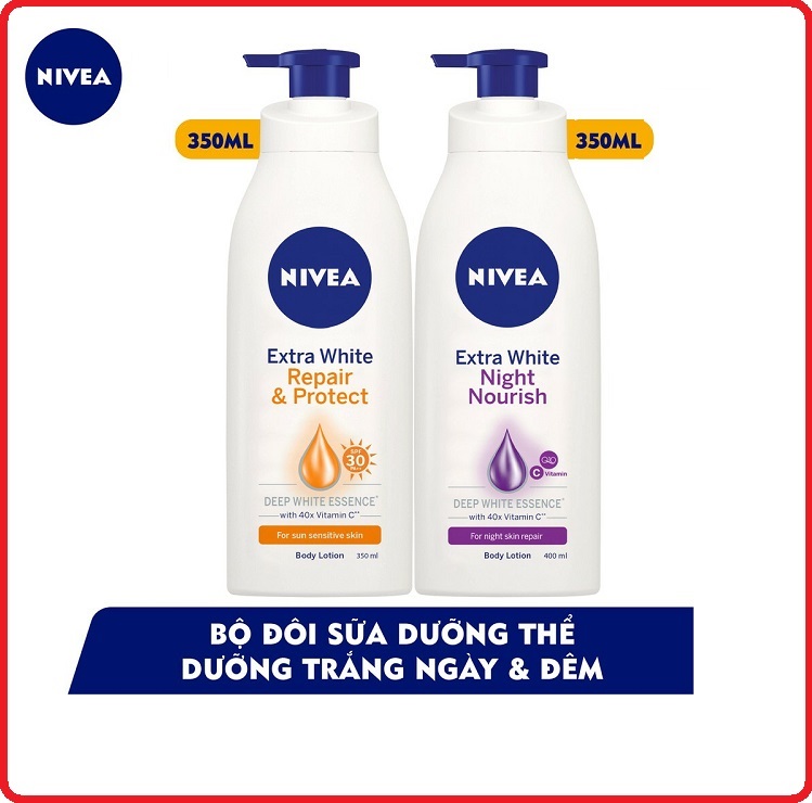 Bộ Đôi Sữa Dưỡng Thể Trắng Da NIVEA Ngày & Đêm Chai (350ml + 350ml)