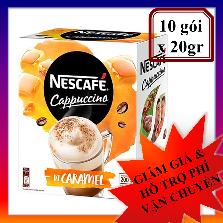 Nescafe Cappuccino Vị Caramel (hộp 10 gói x 20gr) - cà phê hòa tan 3in1