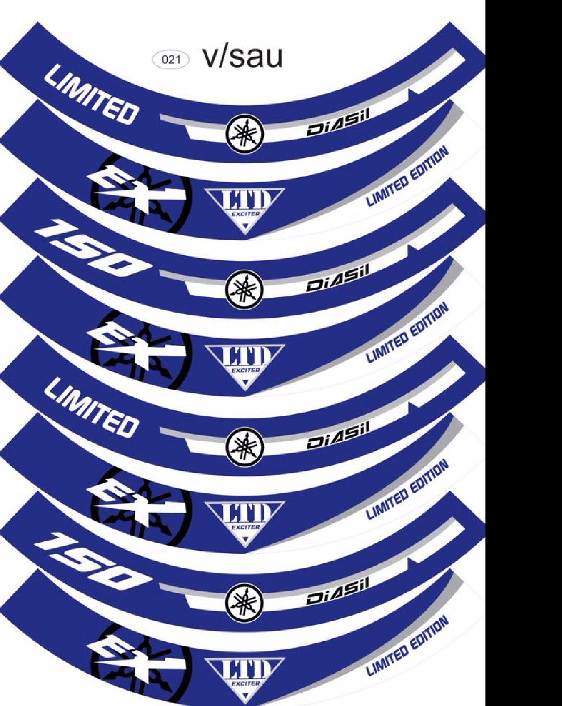 Tem dán vành xe exciter 150 xanh trắng, tem mâm xe decal trùm vành xe máy 16 miếng full 2 bánh trước sau. Tem dán vành xe máy, mâm xe máy, decal dán vành xe máy