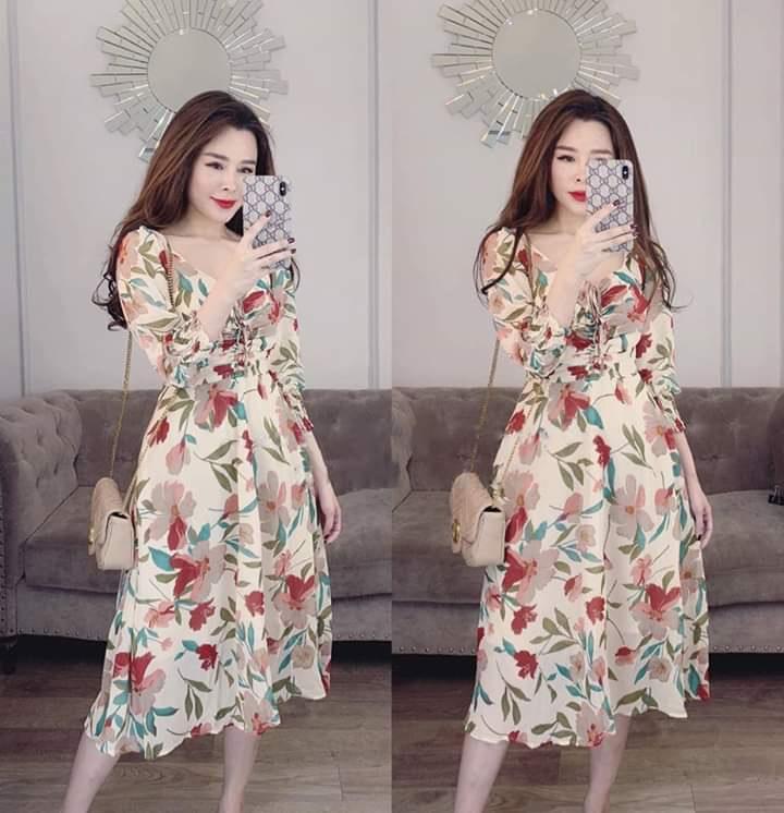 Đầm xòe họa tiết hoa lá siêu đẹp UZU