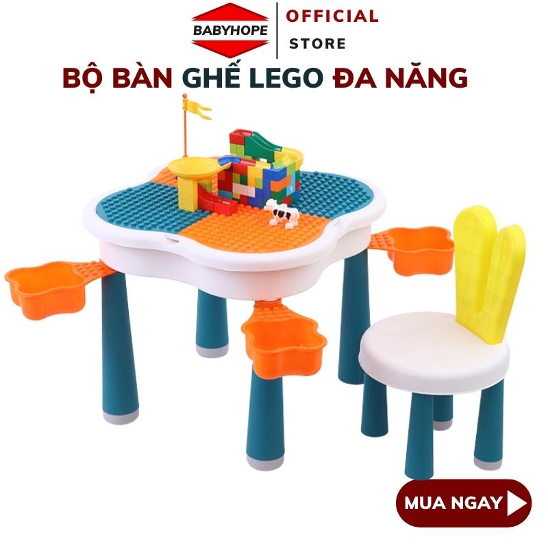 Bộ bàn lego đa năng hoa anh đào, Bàn học cho bé kèm 65 chi tiết Lego, đồ chơi trí tuệ, lắp ráp, xếp hình cho bé