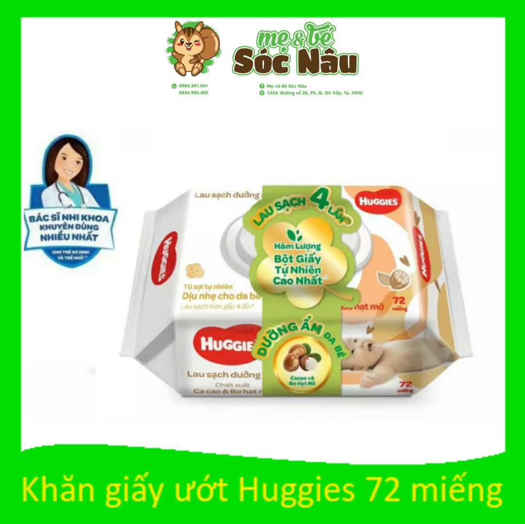 Khăn ướt Huggies dưỡng ẩm cacao và bơ hạt mỡ 72 miếng