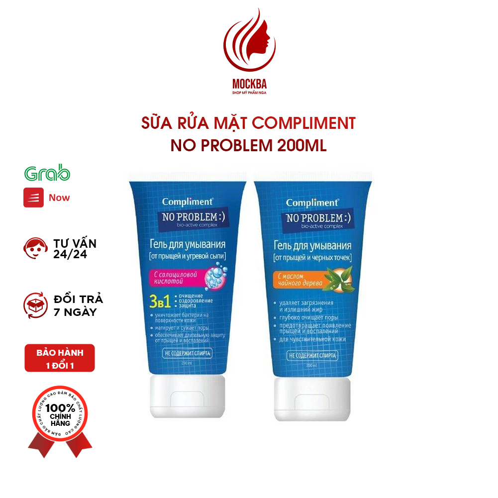 Sữa Rửa Mặt Compliment No Problem 200ml, Gel Rửa Mặt Triết Xuất Từ Trà Xanh & BHA Phù Hợp Dầu, Da Mụn, Da Nhạy Cảm Shopmyphamnga Mockba