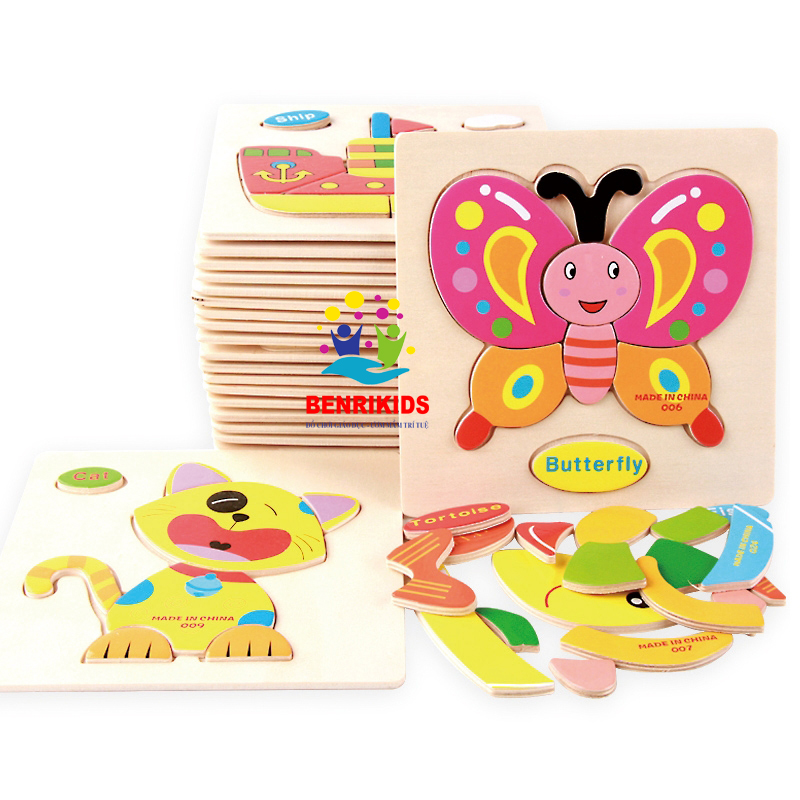 Bộ 5 Đồ Chơi Xếp Hình, Lắp Ráp Tranh Ghép Gỗ 3D Nhiều Hình Ngộ Nghĩnh - Phát Triển Trí Tuệ Cho Bé