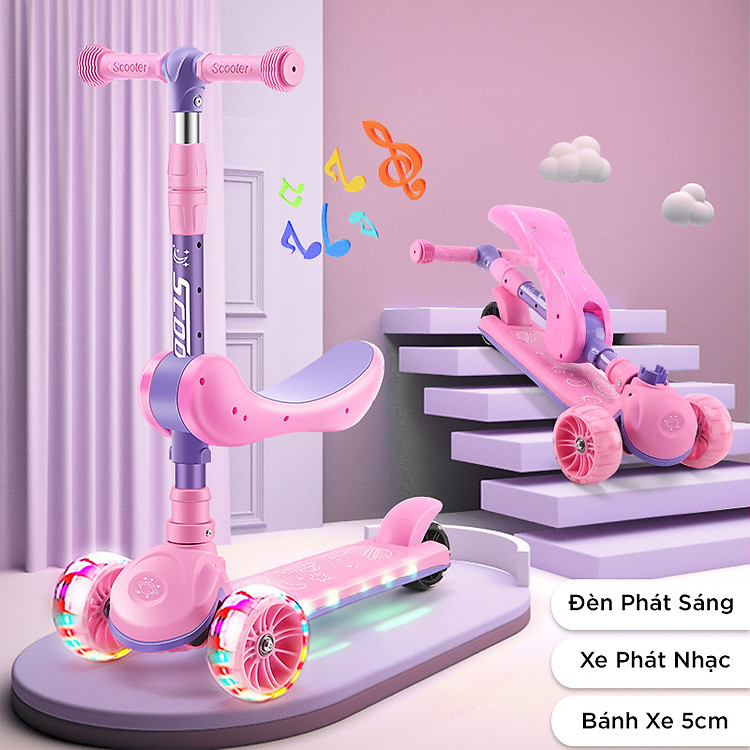 Xe trượt scooter trẻ em , xe trượt scooter Royal Baby 3 bánh phát sáng , có nhạc và đèn báo, có ghế ngồi gấp gọn cho bé , xe trượt scooter chịu lực 80kg , an toàn cho bé , xe trượt rèn luyện vận động , phát triển chiều cao cho bé .