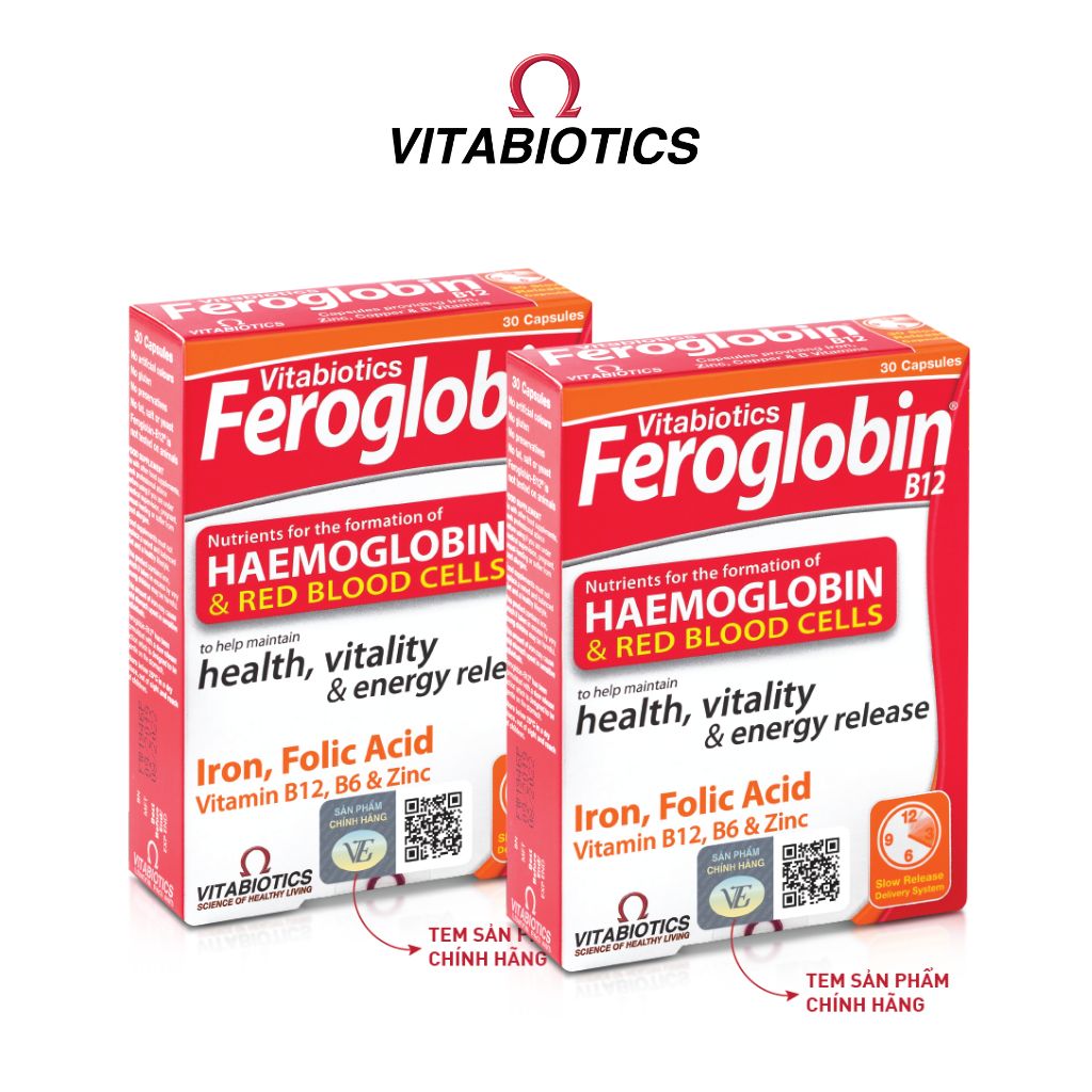 Combo 2 Hộp Viên Uống Bổ Máu Vitabiotics FEROGLOBIN B12 Cung Cấp Sắt Hỗ