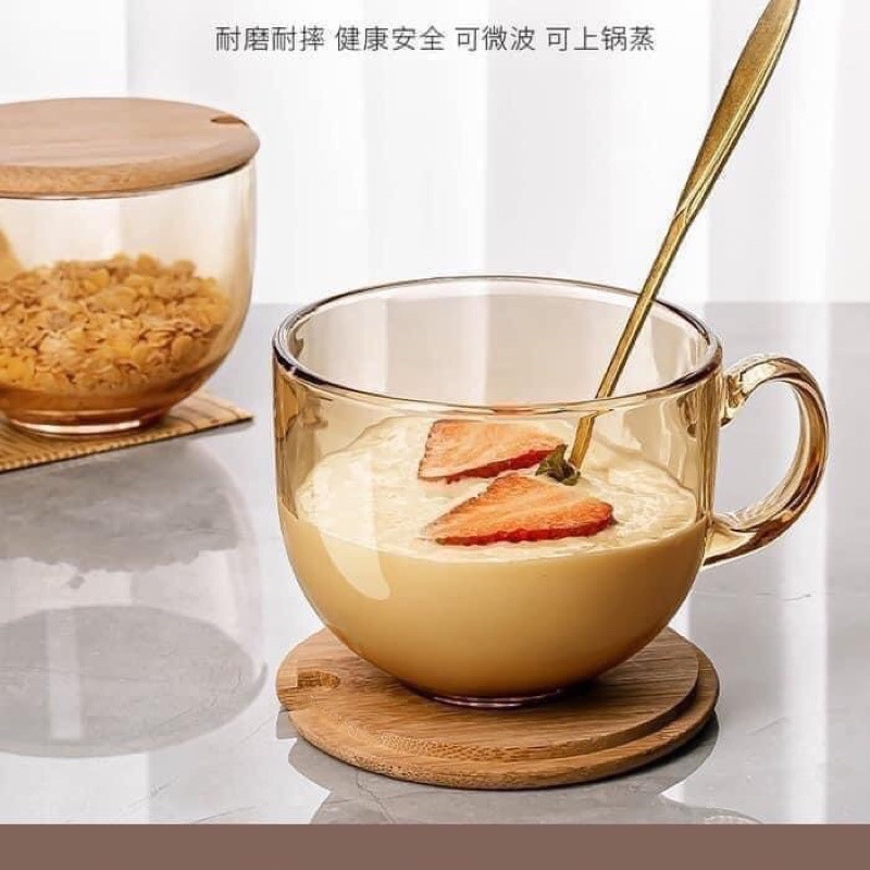 Cốc Thuỷ Tinh Màu Hổ Phách Có Tay Cầm-Cốc hổ phách - Cốc thủy tinh chịu nhiệt - Dung tích 480ml