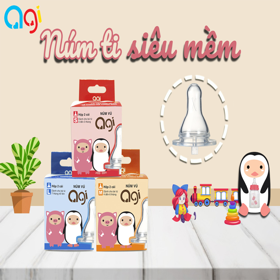 Núm vú agi cổ hẹp size s/m/l hộp 2 cái - núm ty thay thế bình sữa cổ hẹp cho bé - tini kids plaza