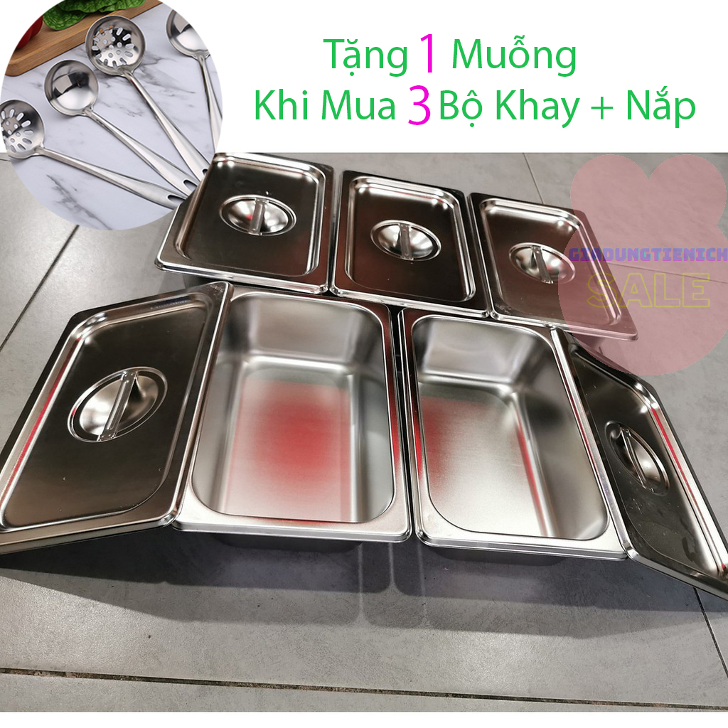 Khay inox đựng thạch topping đựng thực phẩm đựng kem gn 1/4