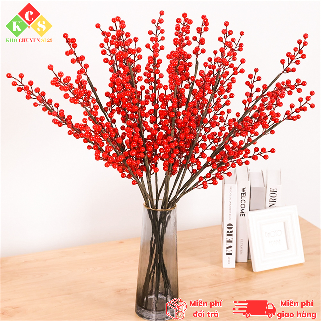 Cành Đào Đông Đỏ Cherry 1 Cành 12 nhánh cao 100cm - Đào Đông Đỏ Cao Cấp