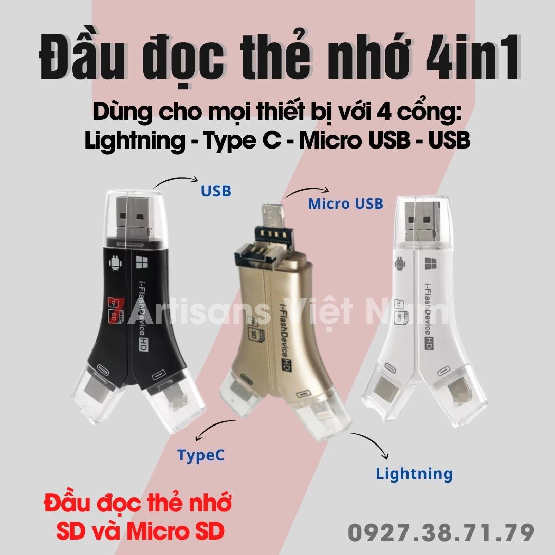 Đầu đọc thẻ nhớ đa năng tốc độ cao - hỗ trợ 4 cổng : lightning - type c - micro usb - usb - đầu đọc thẻ sd/tf