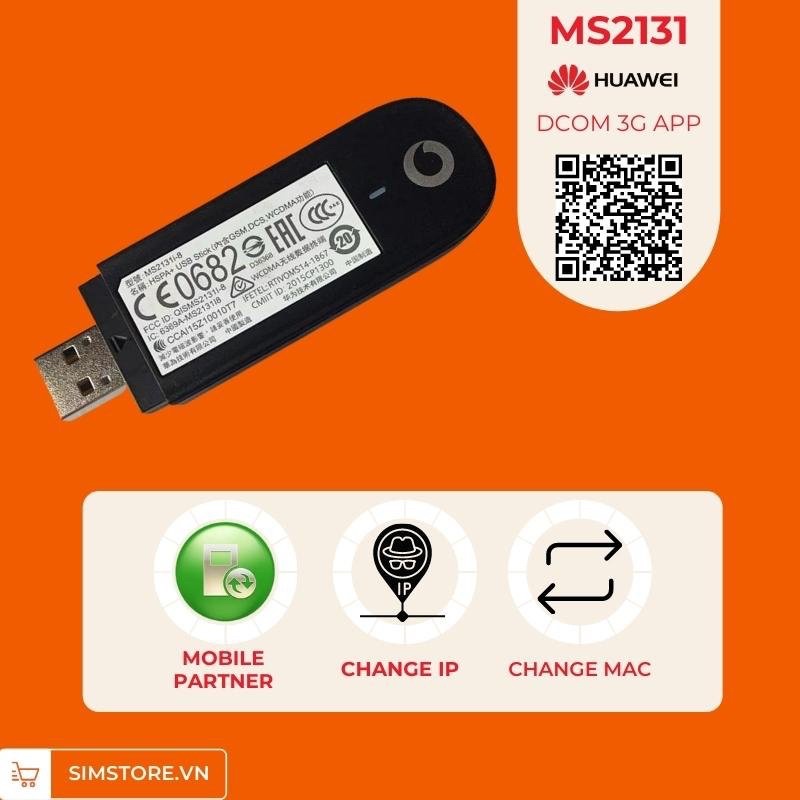 Dcom 3g huawei ms2131 , dcom đổi ip mạng đổi mac , usb 3g tốc độ 21.6mbps