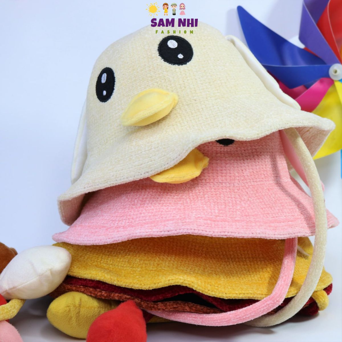 Mũ vành VỊT có tai vểnh, mũi kêu bíp vui nhộm cho bé gái bé trai 5-10 tuổi vòng đầu 55cm,Nón tai bèo nhung mịn cao cấp