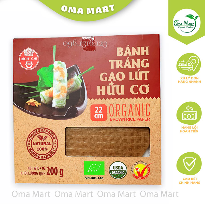 Bánh tráng gạo lứt hữu cơ Bích Chi 200g